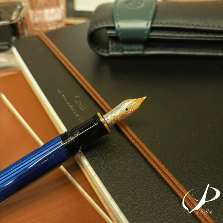Stylo Plume Pelikan M400 Résine Bleue Striée - Plume Or 18 Carats - Occasion Très Bon état